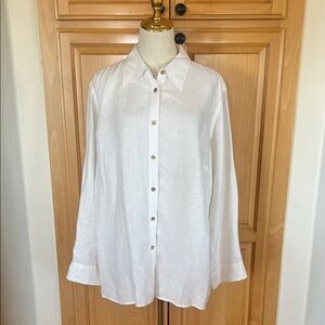 Classic Ralph Lauren White Button-Up Linen Shirt